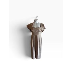 NWT ASOS Dress Size 4 Tan Flutter Sleeve Square Neck Chic Office Professional